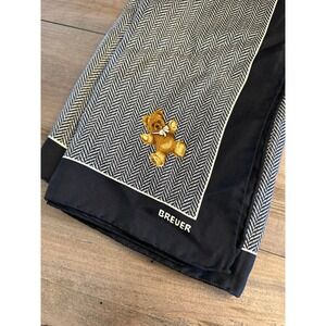 Vintage Breuer Scarf Bear Logo Silk Black